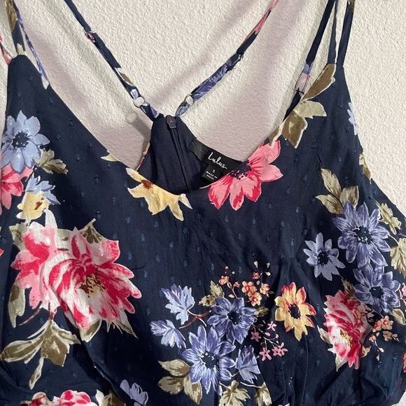 Lulus Navy Floral Print Clip Dot Mini Dress - Picture 6 of 7